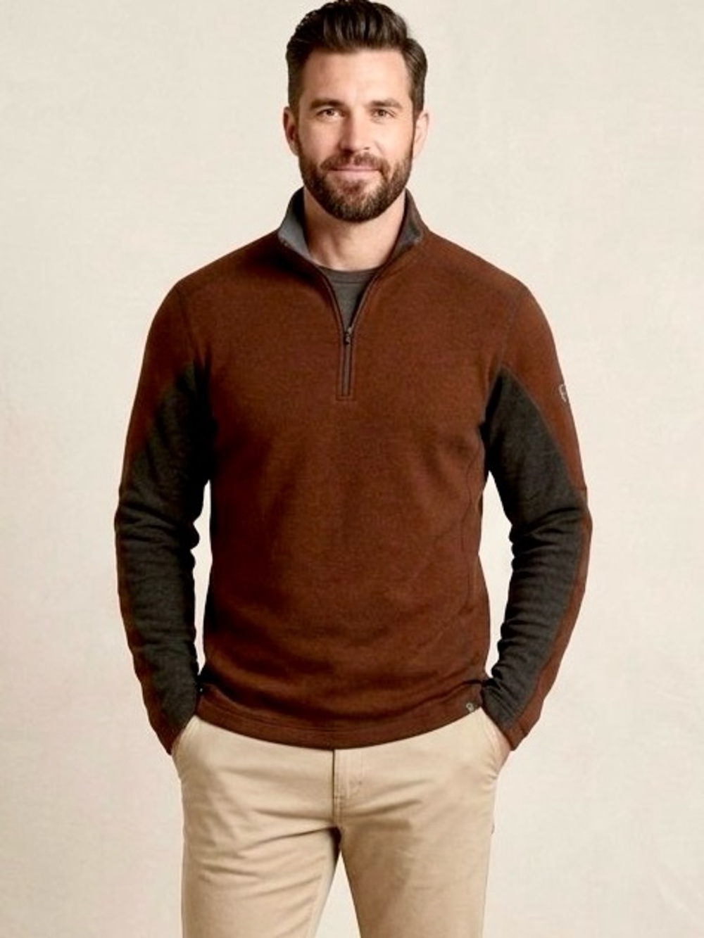 KUHL Revel Men’s 1/4 Zip KASHMIRA Performance Fleece Sweater, Brown, Size L